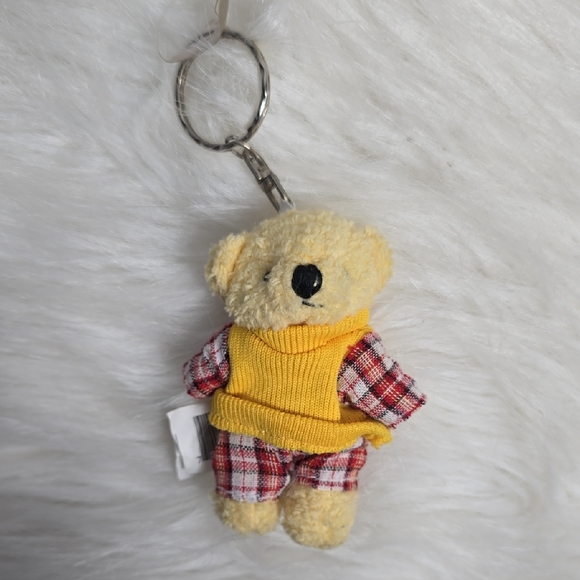 Cute Teddy Bear Keychain with Yellow and Red Plaid Outfit - Picture 1 of 5